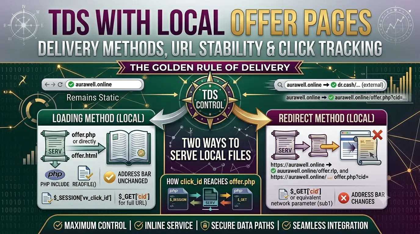 TDS with Local Offer Pages: Delivery Methods, URL Stability & Click Tracking